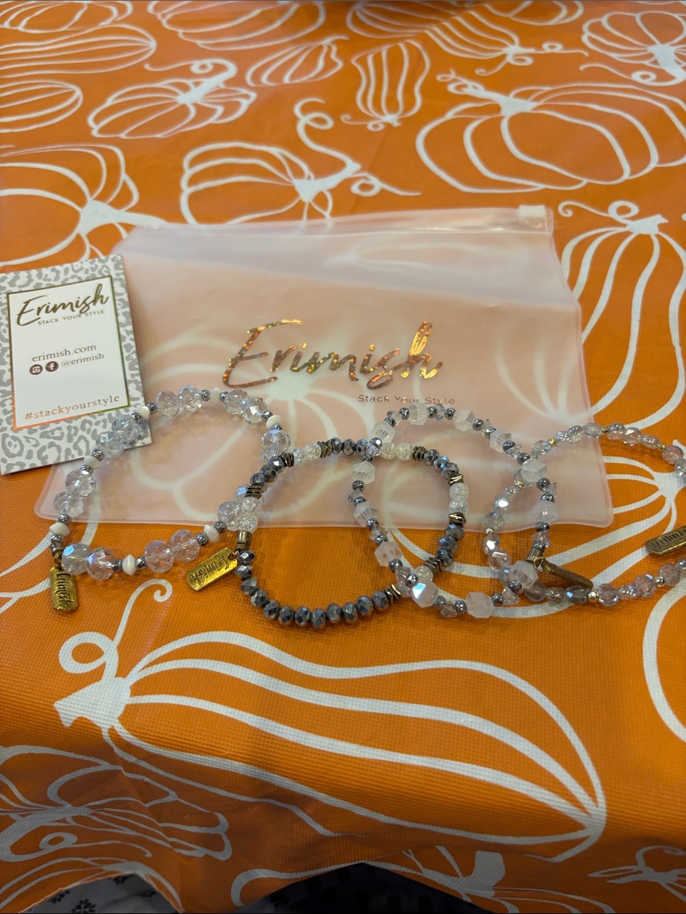 Erimish Silver and Clear Beaded Bracelet Stack
